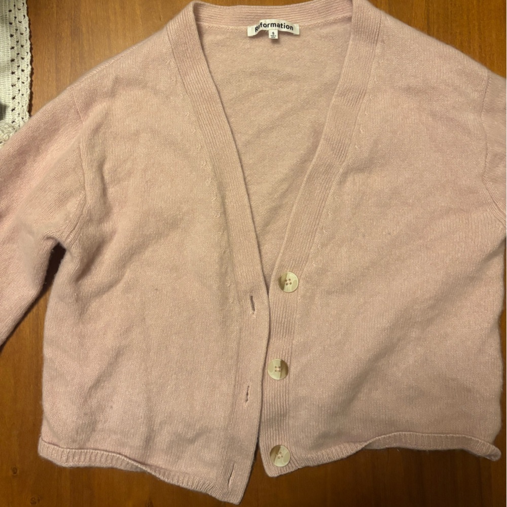 Light pink Reformation cashmere cardigan